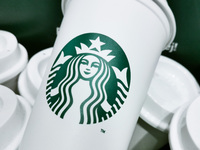 Reusabkle Starbucks cups are seen in Starbucks Coffee shop in Krakow, Poland on April 29, 2022. (