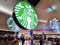 Starbucks Coffee shop inside Galeria Krakowska shopping mall in Krakow, Poland on April 29, 2022. (