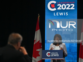 Conservative leadership candidate Leslyn Lewis during the Conservative Party of Canada English leadership debate, at Edmonton Convention Cen...