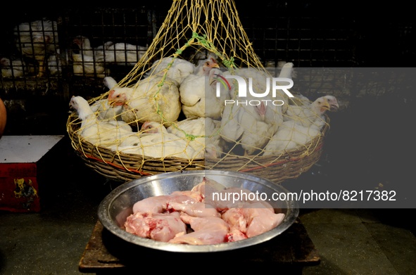 A chicken shop of a wholesale market in Kolkata, India, 12 May, 2022. Retail Inflation Surges To 7.79% In April, Highest In 8 Years accordin...