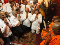 Sri Lanka's former prime minister and United National Party (UNP) leader Ranil Wickramasinghe arrive at a Buddhist temple and receives bless...