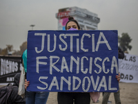 A woman holds a sign with the phrase: -Justice for Francisca Sandoval, in Santiago, Chile, on May 13, 2022 during a demonstration for the de...