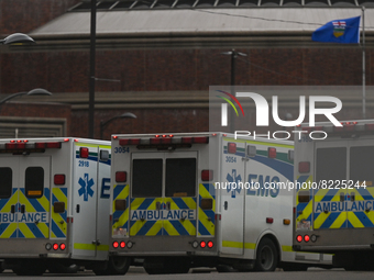Ambulances seen outside the Emergency Department at Edmonton's Walter C. Mackenzie Health Sciences Centre (WMC).On Friday, May 12, 2022, in...