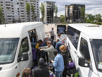 Local residents receive humanitarian aid, amid russia continue war In Ukraine, in the Borodianka town, Kyiv area, Ukraine May 13, 2022 (