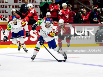 Team Italy #88 skating with the puck 
©IIHF2022  during the Ice Hockey World Championship - Switzland vs Italy on May 14, 2022 at the Ice H...