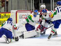 Team Italy defending the goal 
©IIHF2022  during the Ice Hockey World Championship - Switzland vs Italy on May 14, 2022 at the Ice Hall in...