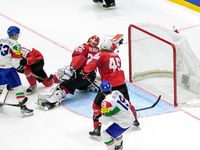 5-2 goal for team italy by  #82 HANNOUN assisted by #23 Kostner 
Team Swiss 
Team Italy 
©IIHF2022  during the Ice Hockey World Champions...