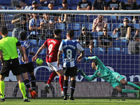 Maximiliano Gomez scores during the match between RCD Espanyol and Valencia CF, corresponding to the week 36 of the Liga Santander, played a...