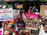Demonstrators are seen attending the Planned Parenthood ‘Bans Off Our Bodies’ day of action protest after Politico released a leaked initial...