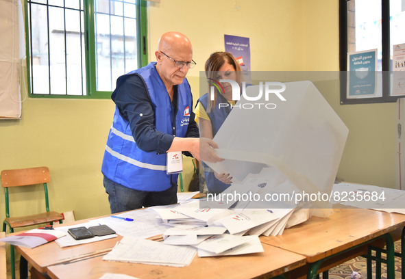 Citizens arrive to cast their votes at a polling station during general elections in Beirut, Lebanon on May 15, 2022. 