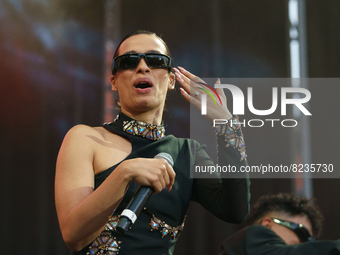 Singer Chanel performs during the free LOS40 Classic concert in Madrid's Plaza Mayor on May 15, 2022, in Madrid, Spain. (