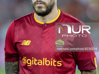 Carles Perez of AS Roma looks on during the Serie A match between AS Roma and Venezia Fc on May 14, 2022 in Rome, Italy.  (