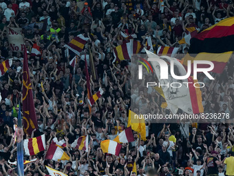 Supporters of AS Roma during the Serie A match between AS Roma and Venezia Fc on May 14, 2022 in Rome, Italy.  (