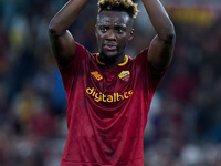 Tammy Abraham of AS Roma greets his supporters during the Serie A match between AS Roma and Venezia Fc on May 14, 2022 in Rome, Italy.  (