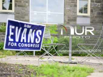 A day ahead of the Primary Elections campaign sings posted outside a polling station inform voters in the Mount Airy neighborhood in the Nor...