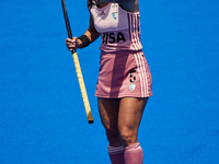 Agostina Alonso of Argentina reacts during the FIH Hockey Pro League Women game between Spain and Argentina at Estadio Betero, May 15, 2022,...