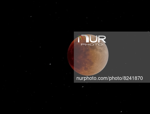 A lunar eclipse turned the full Flower Moon temporarily turn red overnight on Sunday, May 15, 2022 in North Port, Florida. This happens beca...