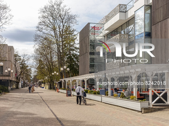 General view of the Jomas street the main pedestrian area in the city is seen in Jurmala , Latvia on 5 May 2022 Jurmala is a resort town abo...