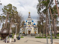 General view of the Jomas street the main pedestrian area in the city with a Orthodox church in the center of the frame  is seen in Jurmala...