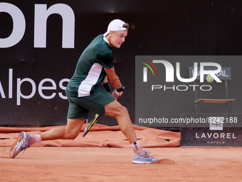 Holger Rune (DEN) in action against Arthur Rinderknech (FRA) during the round of 32 at the Open Parc Auvergne-Rhone-Alpes Lyon 2022, ATP 250...