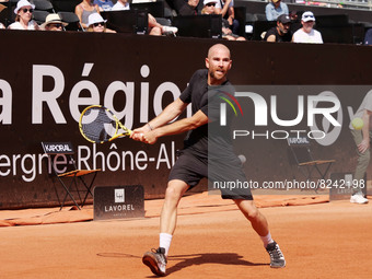 Adrian Mannarino (FRA) in action against Aslan Karatsev (RUS) during the round of 32 at the Open Parc Auvergne-Rhone-Alpes Lyon 2022, ATP 25...
