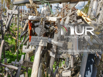 Close view of the Hill Of Crosses is seen near Siauliai, northern Lithuania on 6 May 2022 Hill of Crosses is a major site of Catholic pilgri...