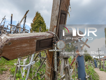 Close view of the Hill Of Crosses is seen near Siauliai, northern Lithuania on 6 May 2022 Hill of Crosses is a major site of Catholic pilgri...