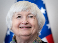 U.S. Treasury Secretary Janet Yellen at the Ministry of Finance in Warsaw, Poland on May 16, 2022 (