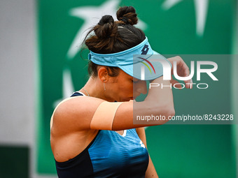 Georgina GARCIA PEREZ of Spain looks dejected during the Qualifying Day one of Roland-Garros 2022, French Open 2022, Grand Slam tennis tourn...