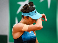 Georgina GARCIA PEREZ of Spain looks dejected during the Qualifying Day one of Roland-Garros 2022, French Open 2022, Grand Slam tennis tourn...