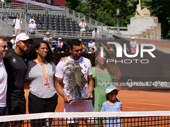 Tribute to Jo-Wilfried Tsonga (FRA) after his defeat against Alex Molcan (SK) during the round of 32 at the Open Parc Auvergne-Rhone-Alpes L...