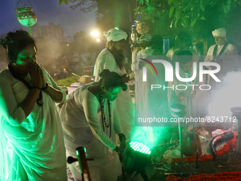 Baul musicians perform at an event organized by Bangladesh shilpokola Academy on the first night of The full moon in Dhaka, Bangladesh on Ma...
