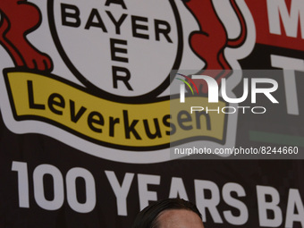 Gerardo Seoane, Coach of germany football team Bayer  Leverkusen, speaks during Bayer  Leverkusen V. Club Toluca F.C football match press co...