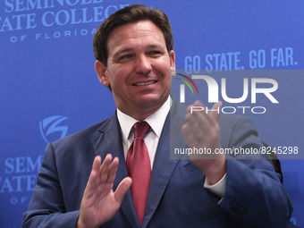 May 16, 2022 - Florida Gov. Ron DeSantis applauds at a press conference at Seminole State College to announce his approval of over $125 mill...