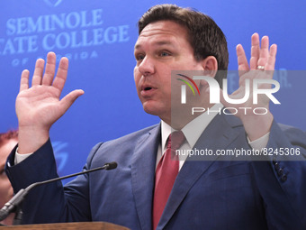 May 16, 2022 - Florida Gov. Ron DeSantis speaks at a press conference at Seminole State College to announce his approval of over $125 millio...