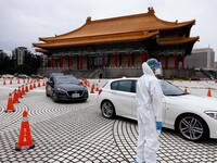 Taipei Government launches a drive-in Covid-19 testing site at National Chiang Kai-shek Memorial Hall in Taipei, Taiwan, on May 17, 2022. (