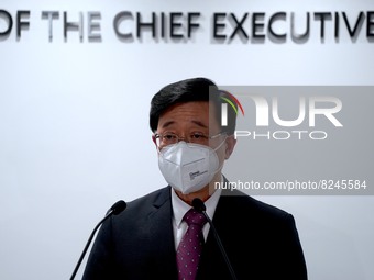 Hong Kong Chief Executive Elect, John Lee Ka-chiu speaks during a press conference on Government Restructuring at the Office of the Chief Ex...