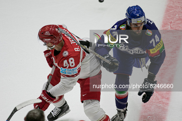 JENSEN Nicholas (Denmark)
McNALLY Brandon (Italy)  during the Ice Hockey World Championship - Italy vs Denmark on May 17, 2022 at the Ice H...