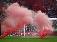 Flares from Liverpool Fans after FA Cup Final between Chelsea and Liverpool at Wembley Stadium , London, UK 14th May , 2022
 (
