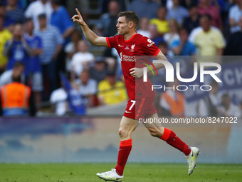 Liverpool's James Milner celebrates his penalty during FA Cup Final between Chelsea and Liverpool at Wembley Stadium , London, UK 14th May ,...