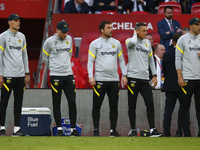 Chelsea manager Thomas Tuchel  (LEFT) watching the penalty shoot out during FA Cup Final between Chelsea and Liverpool at Wembley Stadium ,...