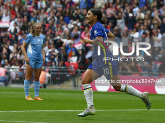 LONDON, ENGLAND - MAY 15:Chelsea Women Sam Kerr celebrates her goal during Women's FA Cup Final between Chelsea Women and Manchester City Wo...