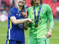 LONDON, ENGLAND - MAY 15:Chelsea Women Zecira Musovic receive her Medal from Chelsea Women Niamh Charles  after the  Women's FA Cup Final be...