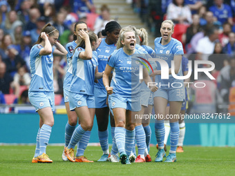 LONDON, ENGLAND - MAY 15:Lauren Hemp of Manchester City WFC celebrate her goal during Women's  FA Cup Final between Chelsea Women and Manche...