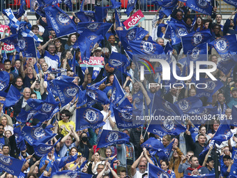 LONDON, ENGLAND - MAY 15:Chelsea fans celebrating the team's first goal during Women's  FA Cup Final between Chelsea Women and Manchester Ci...