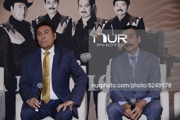 Jorge Hernández, Raúl Hernández integrants of Tigres del Norte band speaks during ‘La Reunion’ album launch press conference at Presidente I...