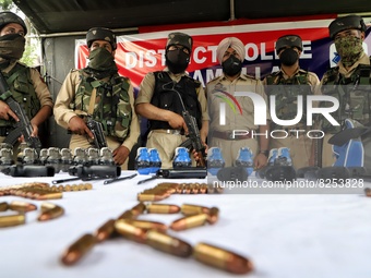 Arms and ammunition recovered from militants in Baramulla. Jammu and Kashmir police arrested 4 Militants and 1 associate day after militants...