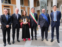 from left: Antonio Sbordone, Luca Zaia, Daniela Mapelli, Sergio Giordani, Fabio Bui and Leopoldo Destro  during the ceremony for the 800th a...
