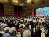 a moment of the ceremony  during the ceremony for the 800th anniversary of the University of Padua, in Padua, Italy, on May 19, 2022. (