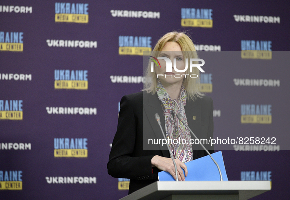 KYIV, UKRAINE - MAY 17, 2022 - Deputy Speaker of the Verkhovna Rada of Ukraine Olena Kondratiuk is pictured during a briefing, The Support o...